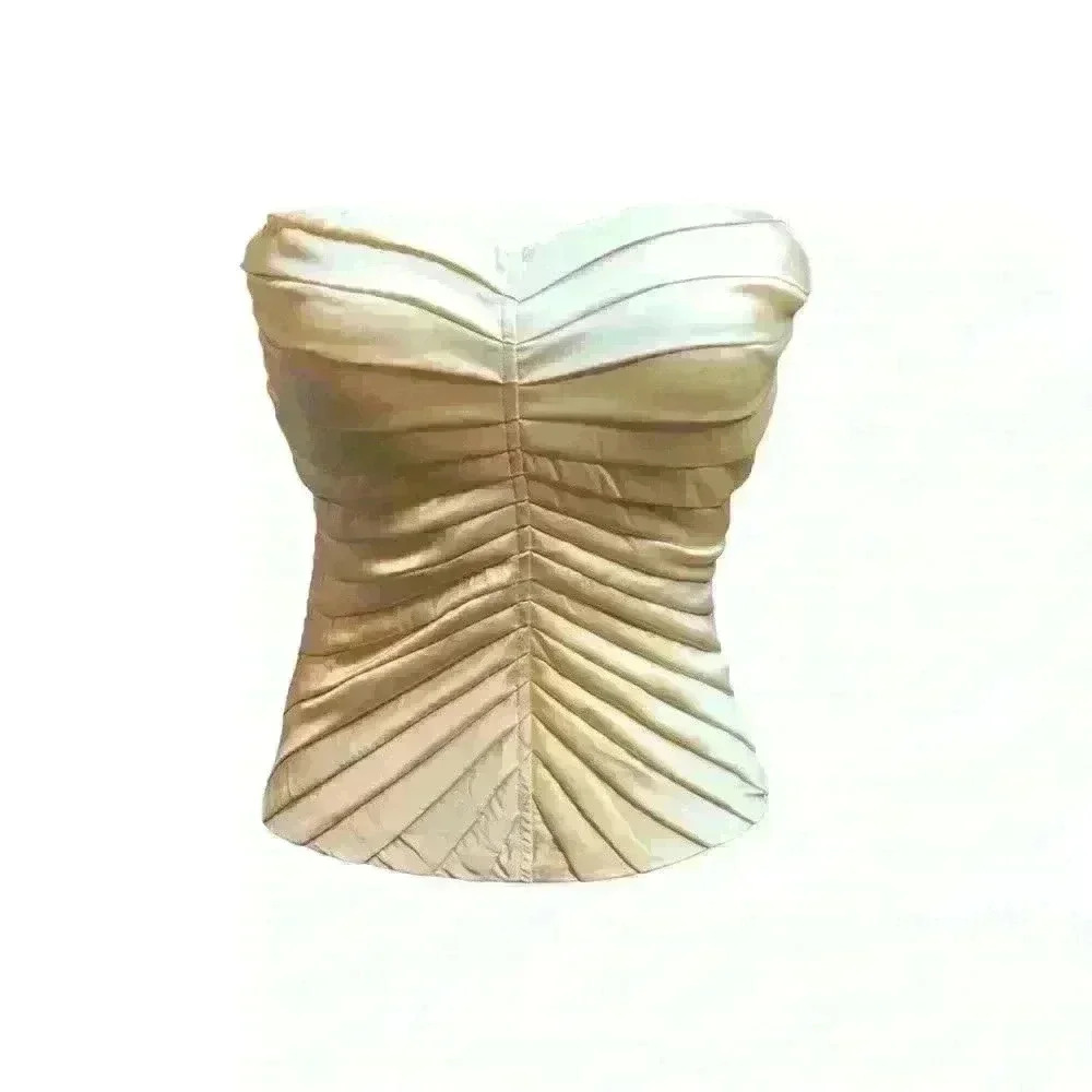 bebe Ivory Strapless Pleated Bustier Top
